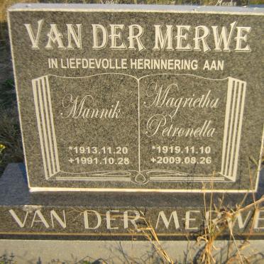 MERWE Munnik, van der 1913-1991 &amp; Magrietha Petronella 1919-2009