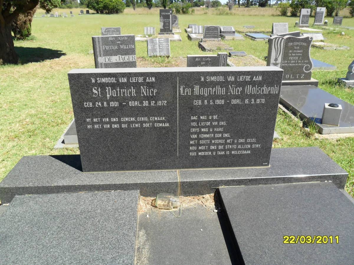 NICE St. Patrick 1901-1972 &amp; Lea Magrietha VOLSCHENK 1908-1970