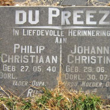 PREEZ Philip Christiaan, du 1940- &amp; Johanna Christina 1936-1992