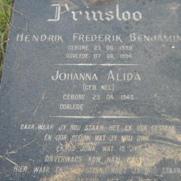 PRINSLOO Hendrik Frederik Benjamin 1939-1994 &amp;  Johanna Alida NEL 1945-