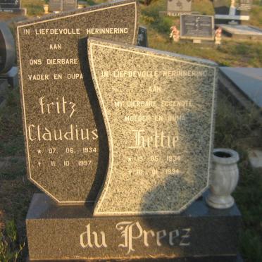 PREEZ Fritz Claudius, du 1934-1997 &amp; Hettie 1934-1994