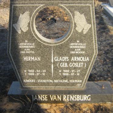 RENSBURG Herman, Janse van 1959-1999 &amp; Gladys Arnolia GOSLET 1960-1999