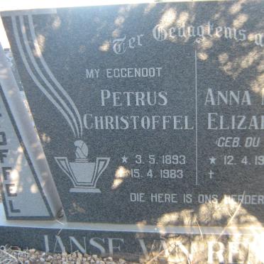 RENSBURG Petrus Christoffel, Janse van 1893-1983 &amp; Anna Maria Elizabeth DU TOIT 1916-