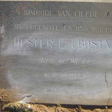 UBOSTAD Hester L. nee DE WET 1937-1976