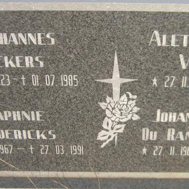 VICKERS Johannes 1923-1985 &amp; Aletta Francina 1933-1997