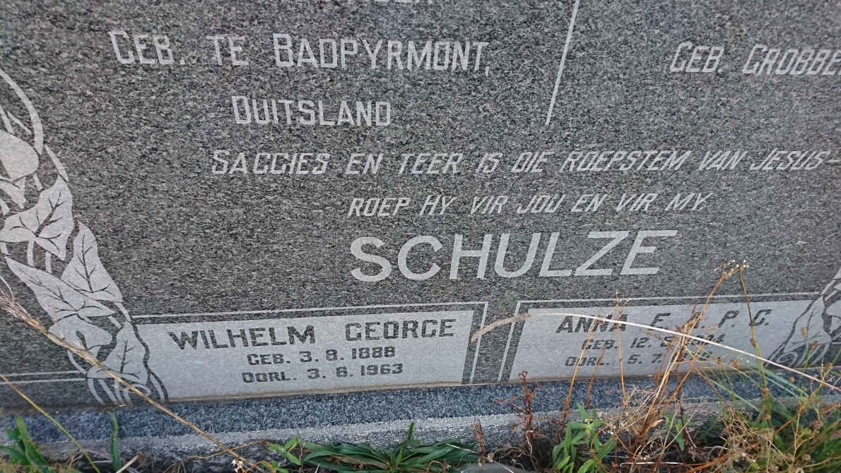 SCHULZE Wilhelm George 1888-1963 &amp; Anna E.A.P.C. GROBBELAAR 1904-1970