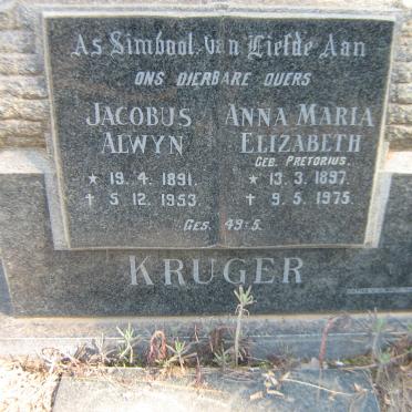 KRUGER Jacobus Alwyn 1891-1953 &amp; Anna Maria Elizabeth PRETORIUS 1897-1975
