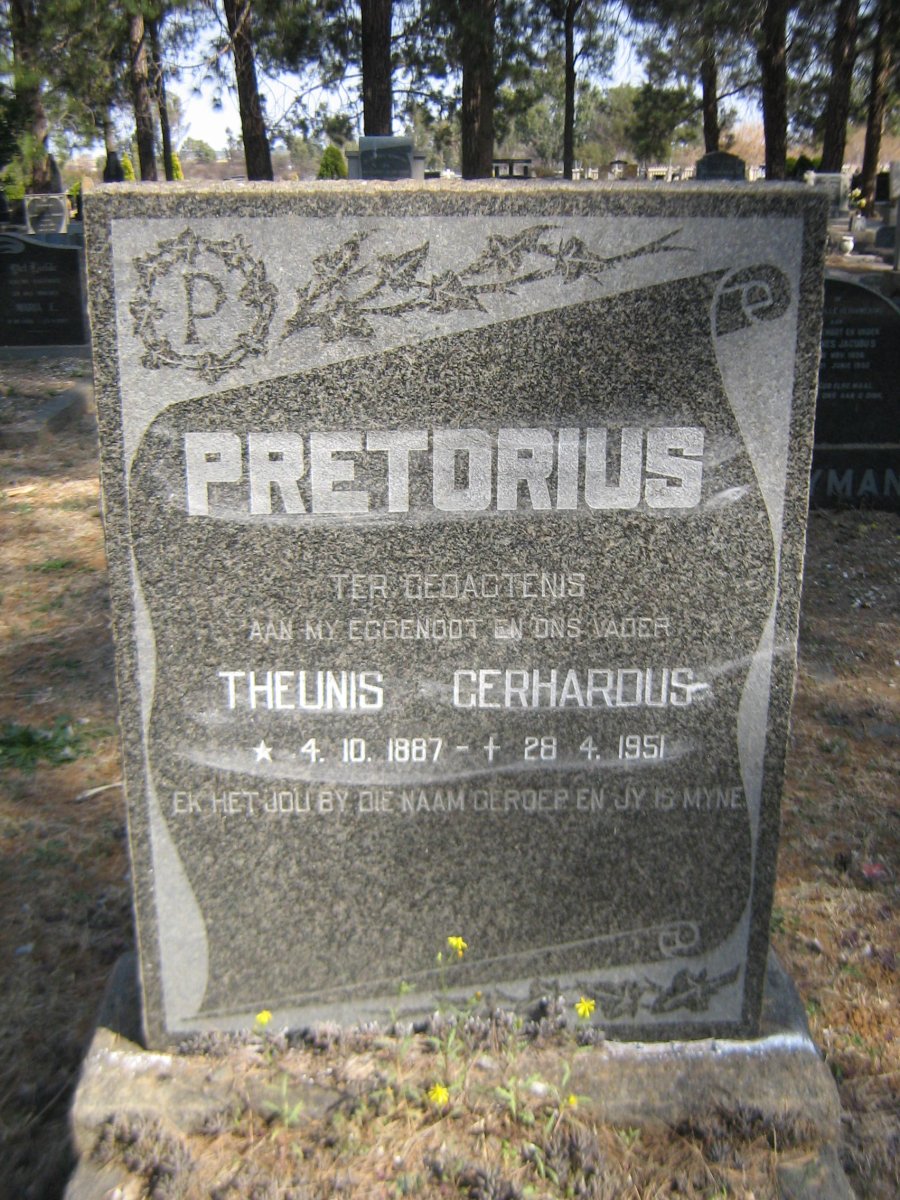 PRETORIUS Theunis Gerhardus 1887-1951