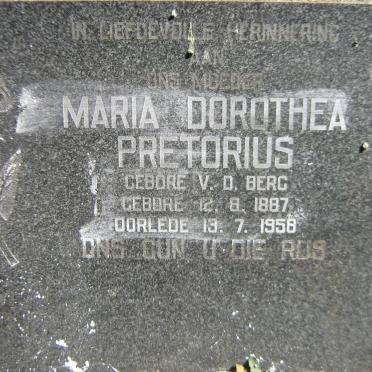 PRETORIUS Maria Dorothea nee V.D. BERG 1887-1958