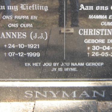 SNYMAN J.J. 1921-1999 &amp; C.A. DU TOIT 1925-2007
