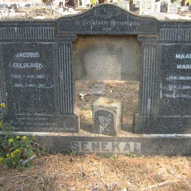 SENEKAL Jacobus Frederick 1883-1951 &amp; Maatje Maria OBERHOLZER 1878-1956