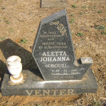 VENTER Aletta Johanna nee CROUS 1916-2000