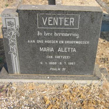 VENTER Maria Aletta nee COETZEE 1888-1967