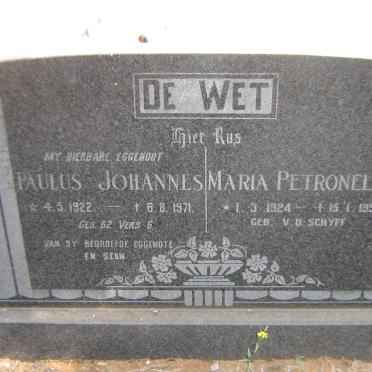 WET Paulus Johannes, de 1922-1971 &amp; Maria Petronella V.D. SCHYFF 1924-1992