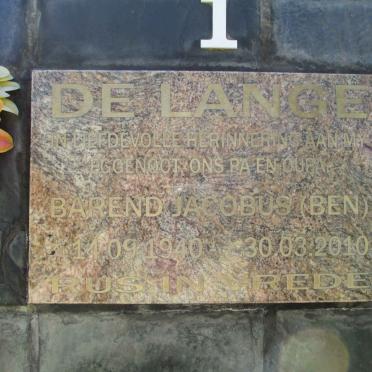 LANGE Barend Jacobus, de 1940-2010