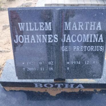 BOTHA Willem Johannes 1927-2003 &amp; Martha Jacomina PRETORIUS 1934-