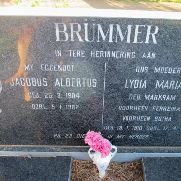 BRÜMMER Jacobus Albertus 1904-1982 &amp; Lydia Maria voorheen BOTHA voorheen FERREIRA nee MARKRAM 1910-1995
