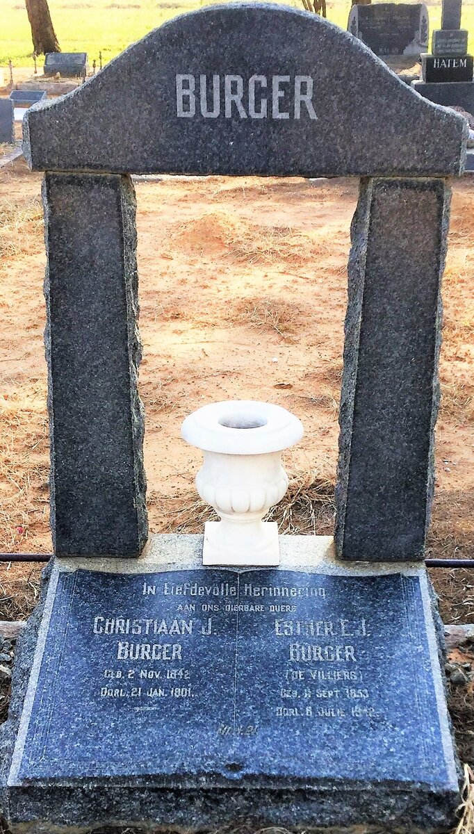 BURGER Christiaan Jacobus 1842-1901 &amp; Esther Elizabeth Johanna DE VILLIERS 1853-1942