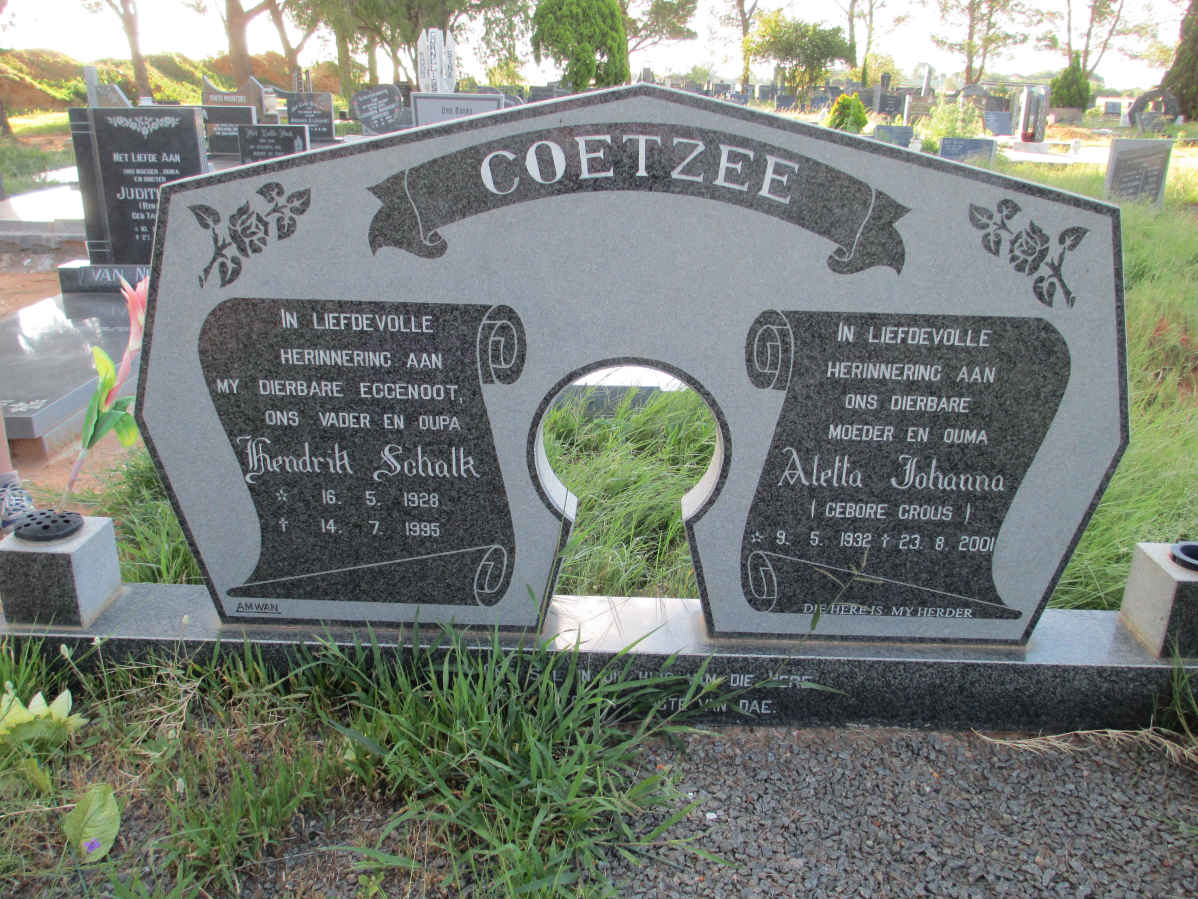 COETZEE Hendrik Schalk 1928-1995 &amp; Aletta Johanna CROUS 1932-2001
