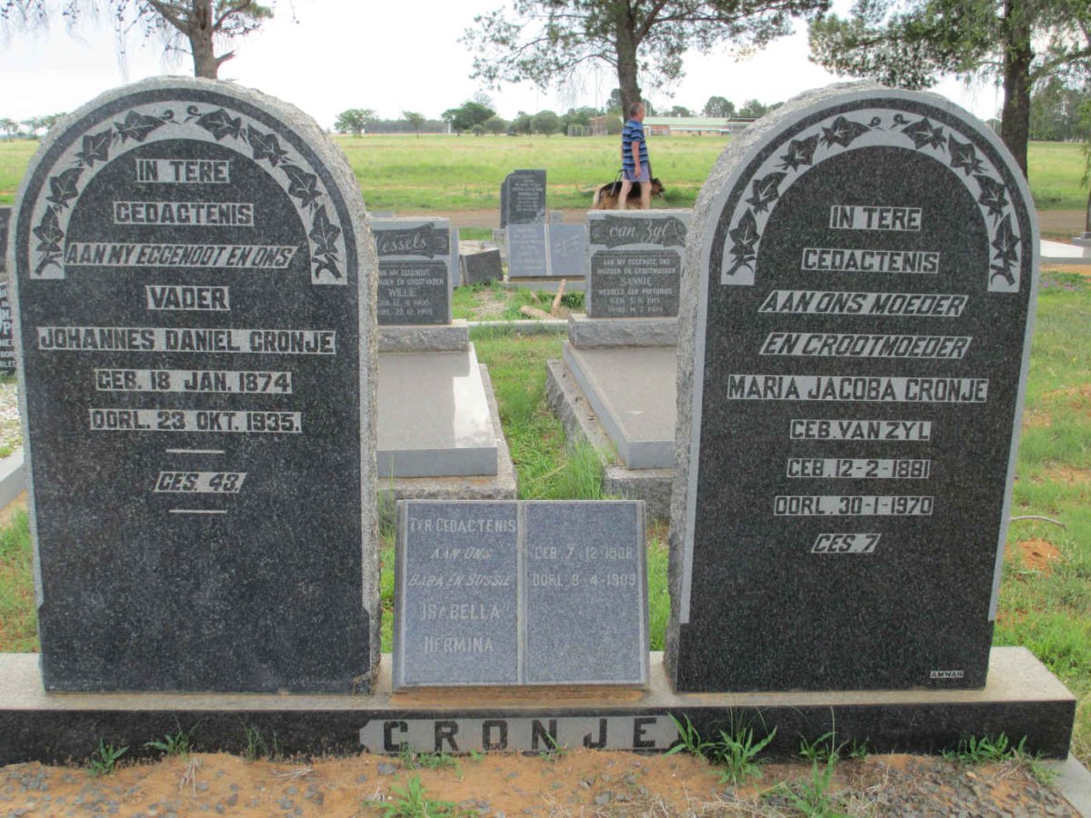 CRONJE Johannes Daniel 1874-1935 &amp; Maria Jacoba VAN ZYL 1881-1970 :: CRONJE Isabella Maria 1908-1909