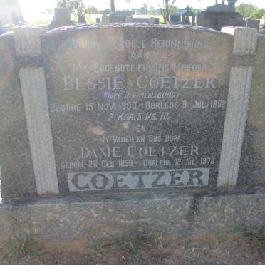 COETZER Danie 1899-1976 &amp; Bessie J.V. RENSBURG 1903-1952