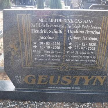 GEUSTYN Hendrik Schalk Jacobus 1930-2000 &amp; Hendrina Francina HAVENGA 1938- 2008