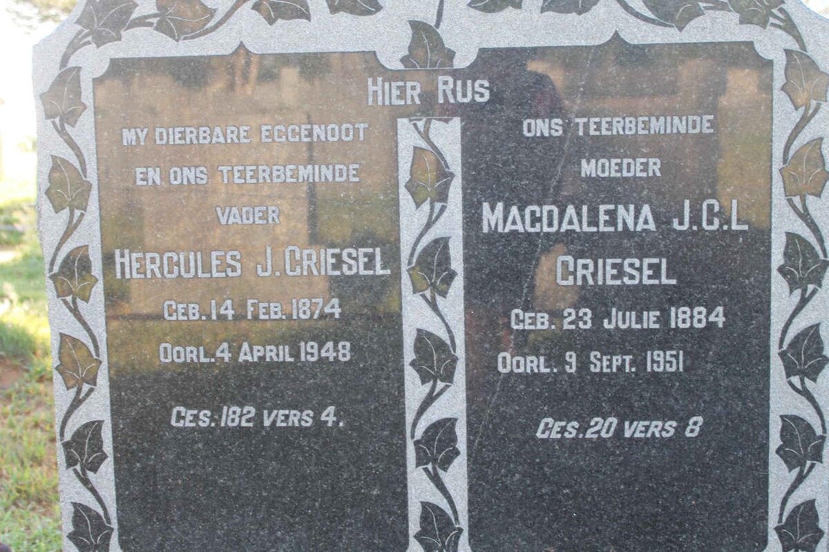 GRIESEL Hercules J. 1874-1948 &amp; Magdalena J.C.L. 1884-1951