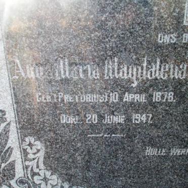 MALAN Anna Maria Magdalena nee PRETORIUS 1878-1947