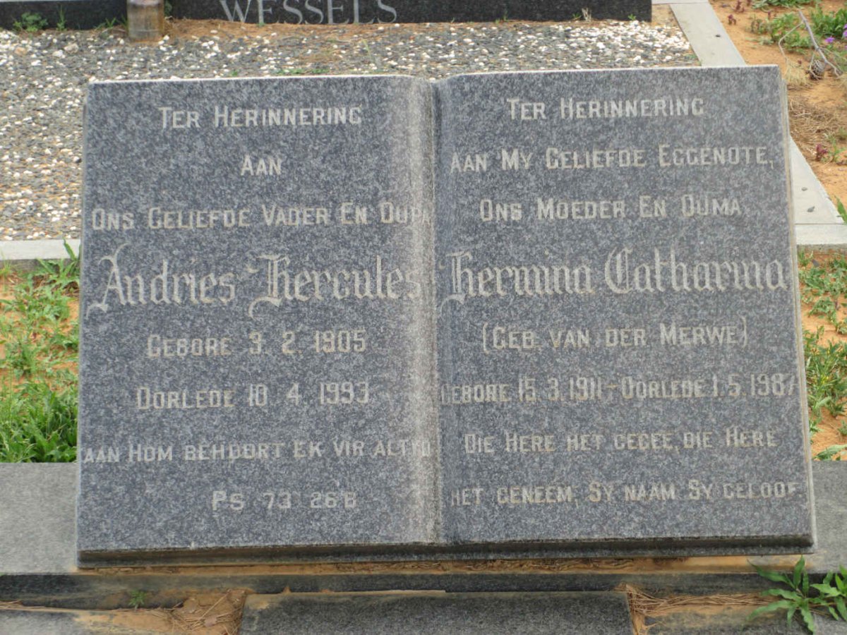 MINNAAR Andries Hercules 1905-1993 &amp; Hermina Catharina VAN DER MERWE 1911-1987