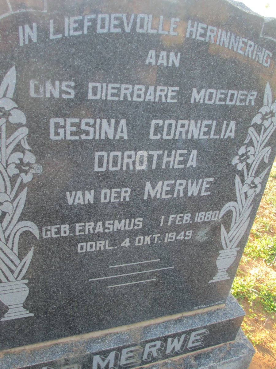 MERWE Gesina Cornelia Dorothea, van der nee ERASMUS 1880-1949