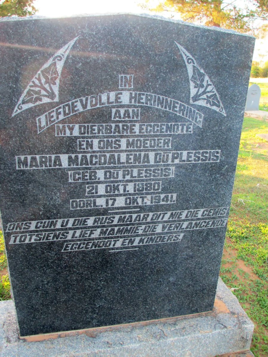 PLESSIS Maria Magdalena, du nee DU PLESSIS 1880-1941