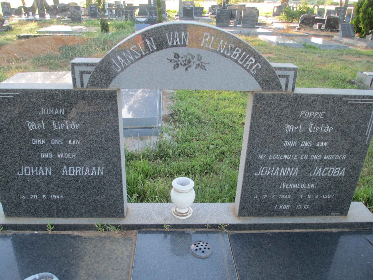 RENSBURG Johan Adriaan, Jansen van 1944- &amp; Johanna Jacoba VERMEULEN 1949-1987