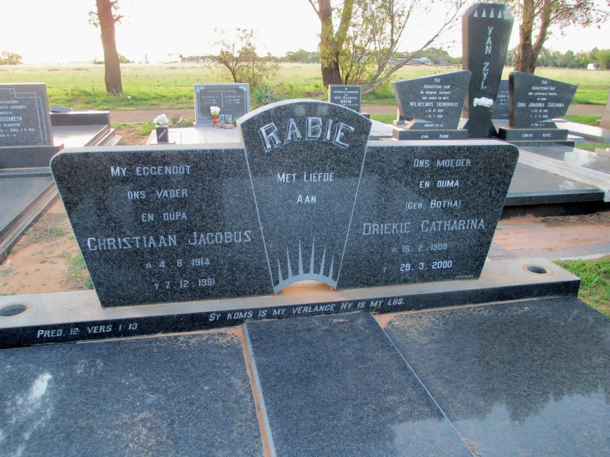 RABIE Christiaan Jacobus 1914-1981 &amp; Driekie Catharina BOTHA 1908-2000