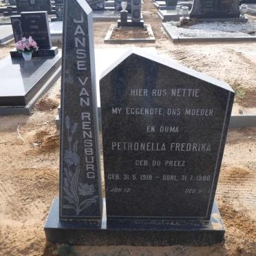RENSBURG Petronella Fredrika, Janse van nee DU PREEZ 1918-1980