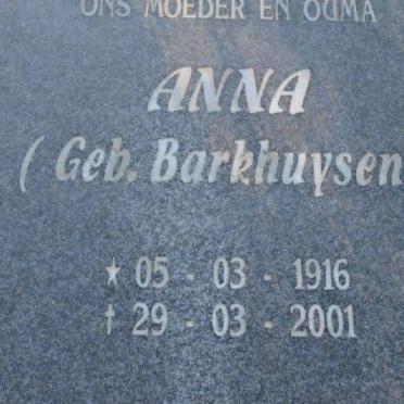 RHEEDER Anna nee BARKHUYSEN 1916-2001
