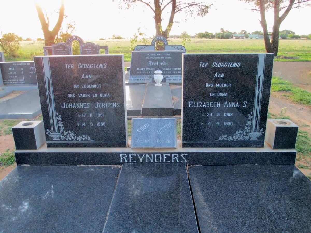 REYNDERS Johannes Jurgens 1891-1980 &amp; Elizabeth Anna S. 1908-1990