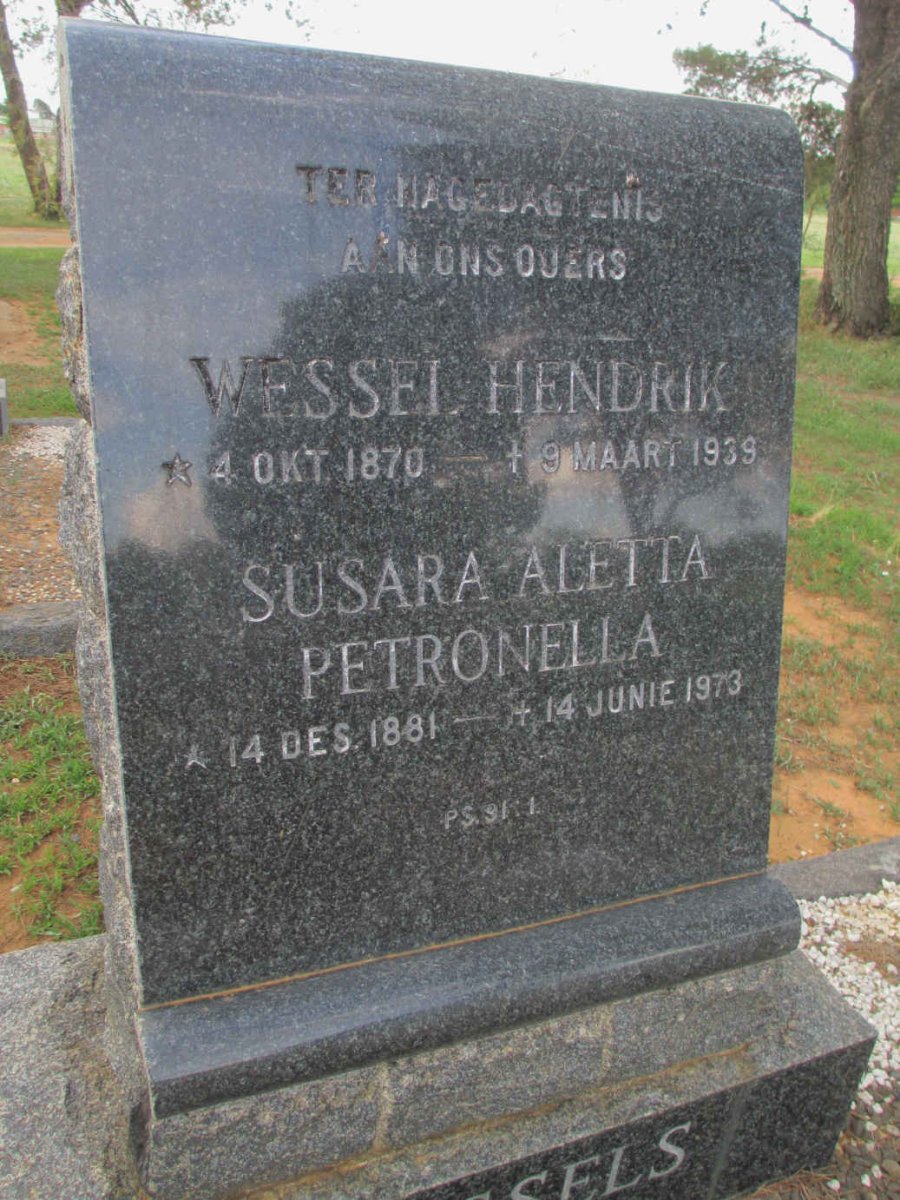WESSELS Wessel Hendrik 1870-1939 &amp; Susara Aletta Petronella 1881-1973