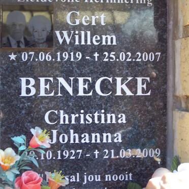 BENECKE Gert Willem 1919-2007 &amp; Christina Johanna 1927-2009