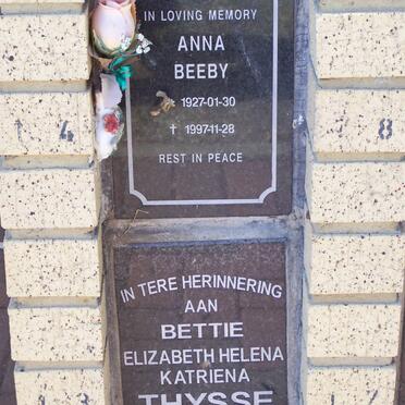BEEBY Anna 1927-1997 :: THYSSE Elizabeth Helena Katriena 1941-2004