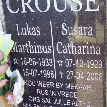 CROUSE Lukas Marthinus 1933-1998 &amp; Susara Catharina 1929-2008