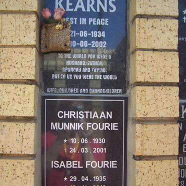 KEARNS Lawrence Roger 1934-2002 :: FOURIE Christiaan Munnik 1930-2001 &amp; Isabel 1935-2010