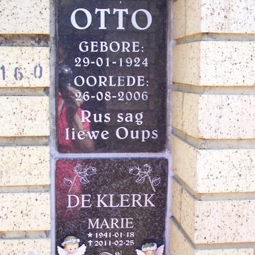 OTTO Johan Frederick 1924-2006 :: DE KLERK Danie 1941-2011 &amp; Marie 1941-2011