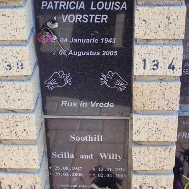 VORSTER Patricia Louisa 1943-2005 :: SOOTHILL Willy 1936-2008 &amp; Scilla 1947-2006