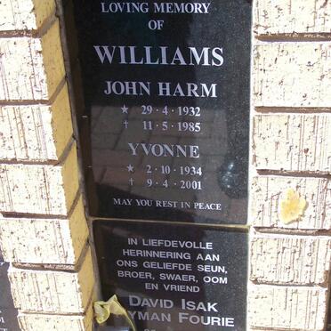 WILLIAMS John Harm 1932-1985 &amp; Yvonne 1934-2001 :: FOURIE David Isak ?yman 1958-2001