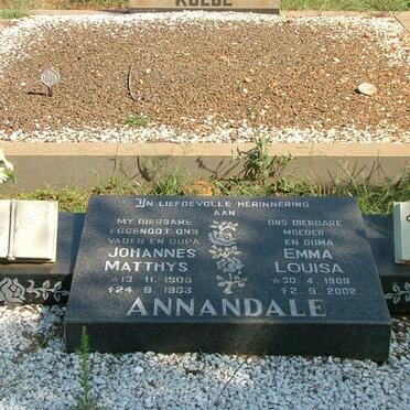 ANNANDALE Johannes Matthys 1905-1963 &amp; Emma Louisa 1909-2002
