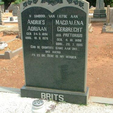 BRITS Andries Adriaan 1896-1979 &amp; Magdalena Gerbrecht PRETORIUS 1898-1985
