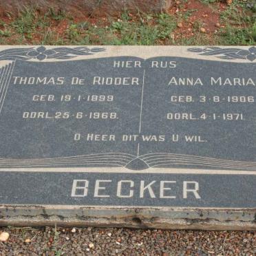 BECKER Thomas de Ridder 1899-1968 &amp; Anna Maria 1906-1971