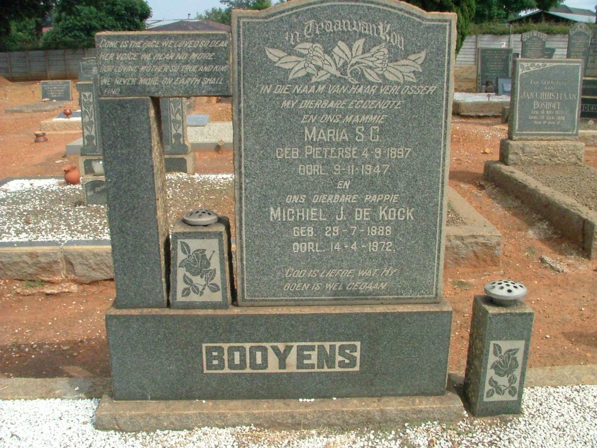 BOOYENS Michiel J. De Kock 1888-1972 &amp; Maria S.C. PIETERSE 1897-1947