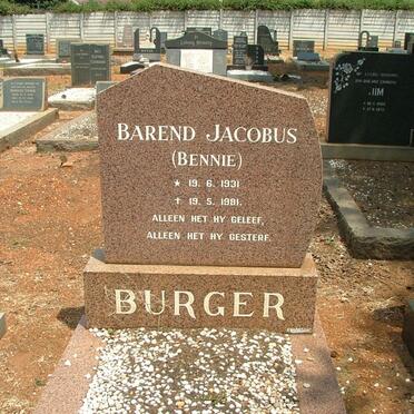 BURGER Barend Jacobus 1931-1981