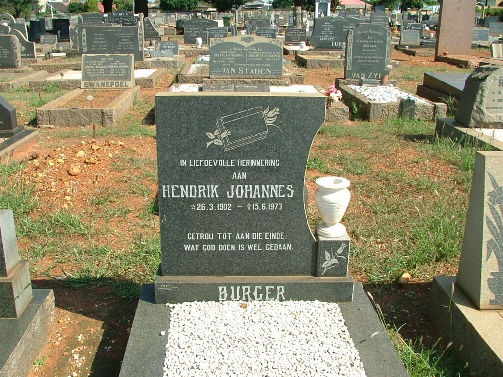 BURGER Hendrik Johannes 1902-1973 